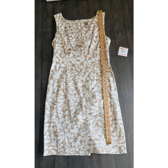 NWT Anne Klein Floral Sheath Dress Beige White Size 10 Sleeveless Cotton Blend - Picture 5 of 7